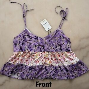 Desigual NWT Purple Floral Tiered Peplum Cami Top